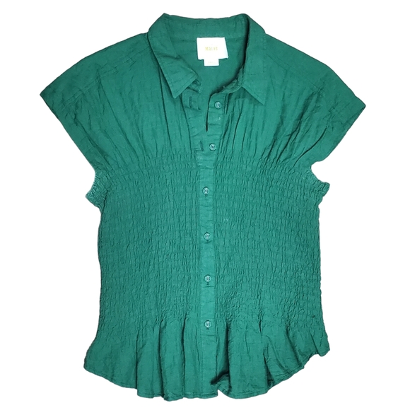 Maeve Tops - Anthropologie Maeve Size S Bellamy Pintuck Cotton Linen Emerald Green Blouse